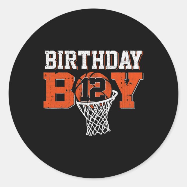 12th Birthday Boy Basketball Lover 12 Years Old Bd Classic Round Sticker (Front)