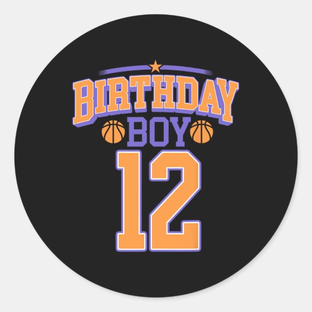 12th Birthday Boy Basketball Lover 12 Years Old Bd Classic Round Sticker (Front)