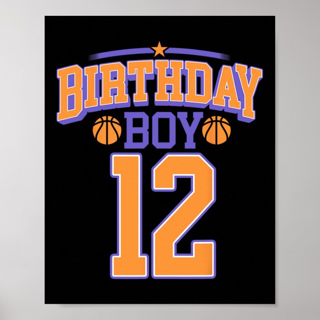 12th Birthday Boy Basketball Lover 12 Years Old Bd Poster (Front)