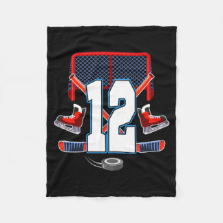12th Birthday Boy Ice Hockey Theme 12 Year Old Fleece Blanket