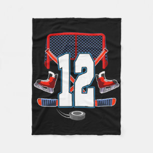 12th Birthday Boy Ice Hockey Theme 12 Year Old Par Fleece Blanket