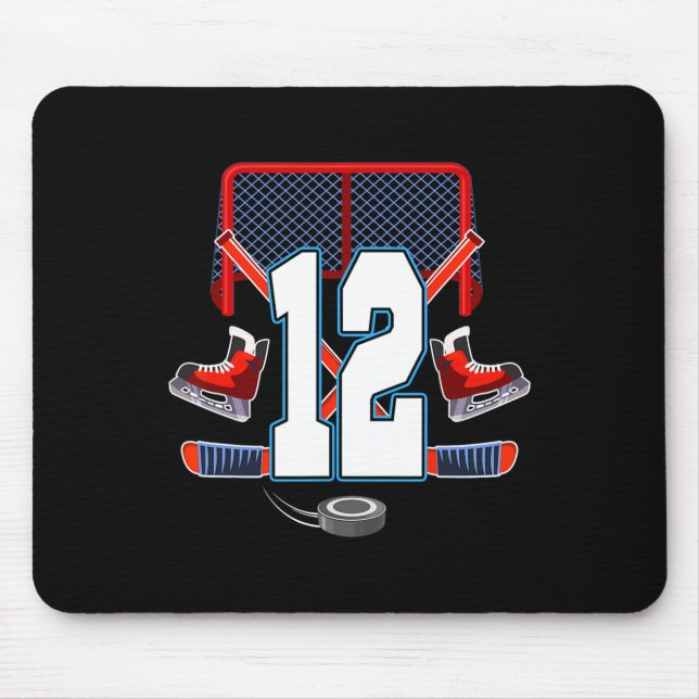 12th Birthday Boy Ice Hockey Theme 12 Year Old Par Mouse Mat (Front)