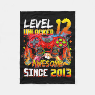 12th Birthday Boy Level 12 Unlocked Awesome 2013 V Fleece Blanket