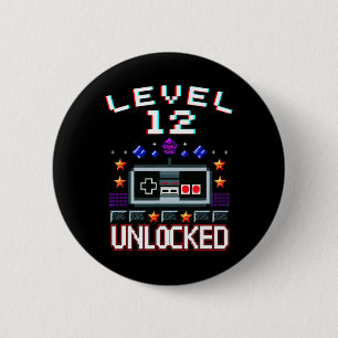12th Birthday Boy Level 12 Unlocked Funny Video Ga 6 Cm Round Badge