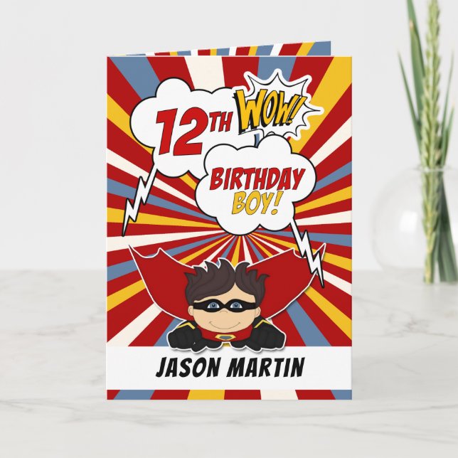 12th Birthday Boy Superhero Comic Theme Card (Front)