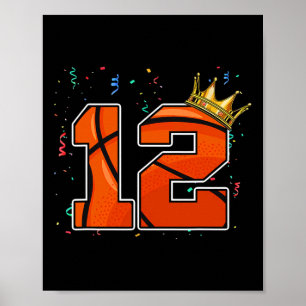 12th Birthday Bysketbyll Big Number 12 Year Old Bo Poster