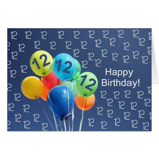 12th Birthday Card coloured balloons (Front Horizontal)