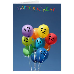 12th Birthday Card coloured balloons