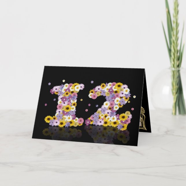 12th birthday card with flowery letters (Front)