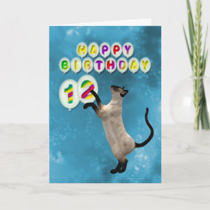 12th Birthday card with siamese cats