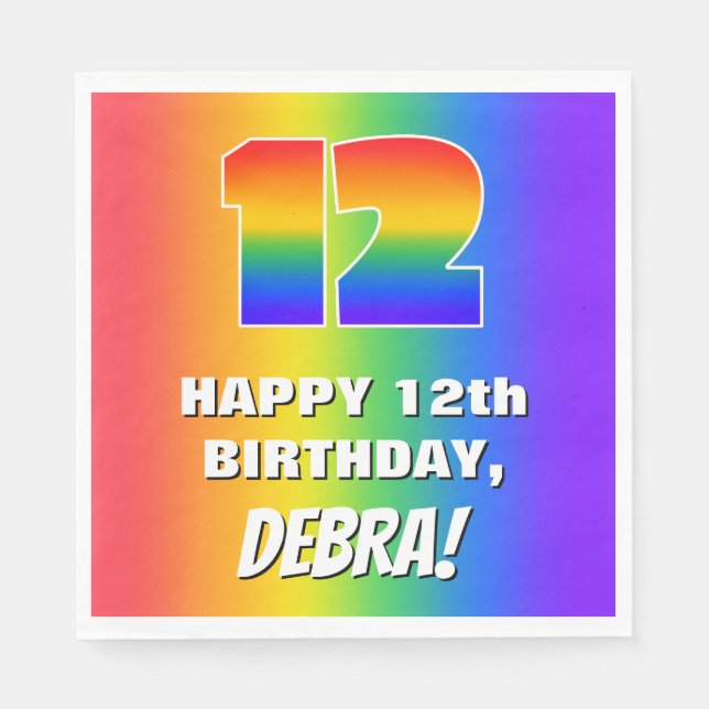 12th Birthday: Colorful, Fun Rainbow Pattern # 12 Napkin (Front)