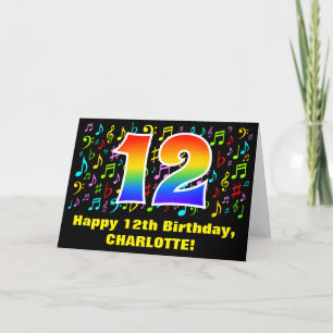 12th Birthday: Colorful Music Symbols & Rainbow 12 Card