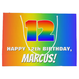 12th Birthday: Colourful, Fun Rainbow Pattern # 12 Large Gift Bag