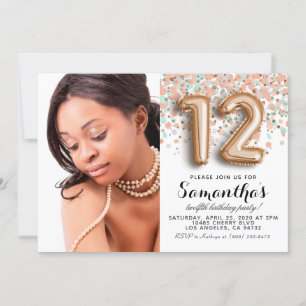 12th Birthday Confetti Gold Portrait Invitation