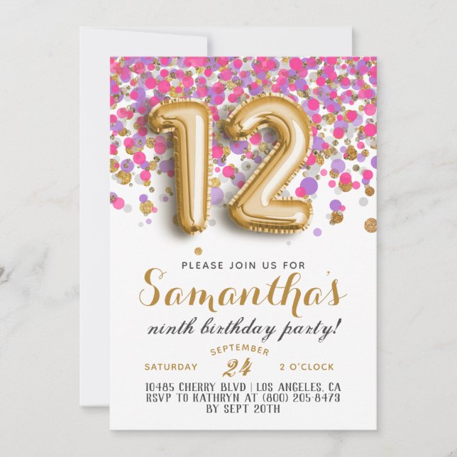 12th Birthday Confetti Invitation (Front)
