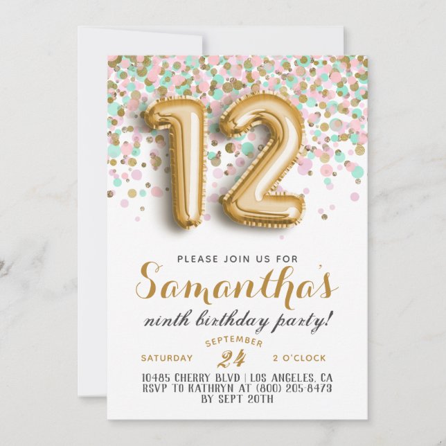 12th Birthday Confetti Invitation (Front)