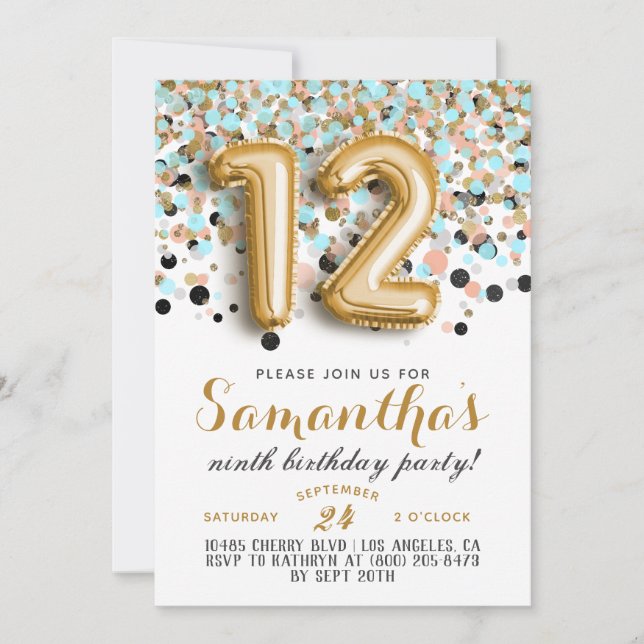 12th Birthday Confetti Invitation (Front)
