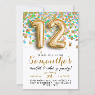 12th Birthday Confetti Invitation