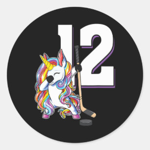 12th Birthday Dabbing Unicorn Ice Hockey 12 Years Classic Round Sticker