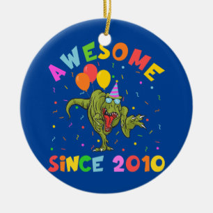 12th Birthday Dinosaur Kids Awesome Since 2010 Ceramic Tree Decoration