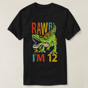 12th Birthday Dinosaur T Rex Rawr I'm 12 For Boys  T-Shirt