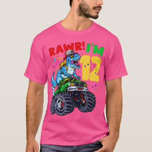 12th Birthday Dinosaur TRex Monster Truck T-Shirt