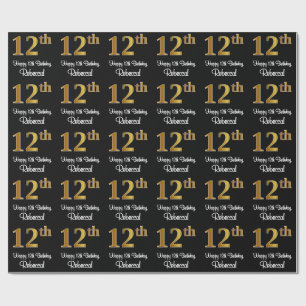 12th Birthday: Elegant Luxurious Faux Gold Look # Wrapping Paper