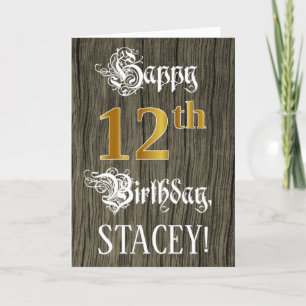 12th Birthday: Faux Gold Look + Faux Wood Pattern Card