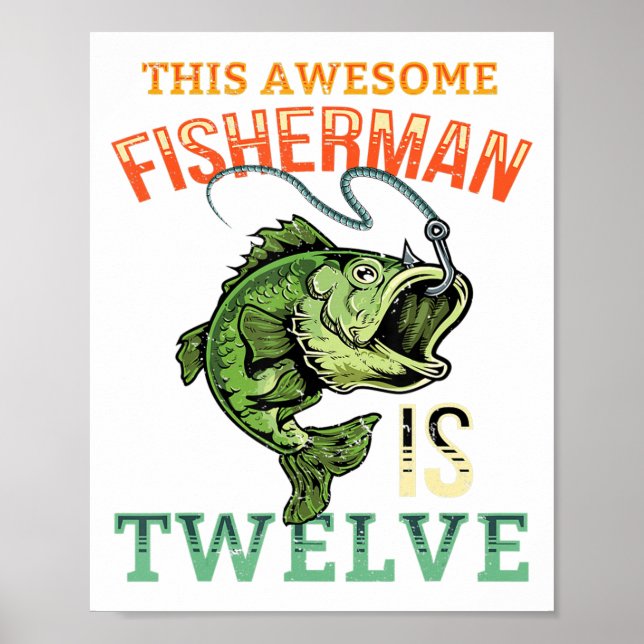 12th Birthday Fishing Gift Bass Fish Bday Party Fi Poster (Front)