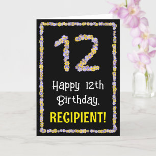 12th Birthday: Floral Flowers Number, Custom Name Card