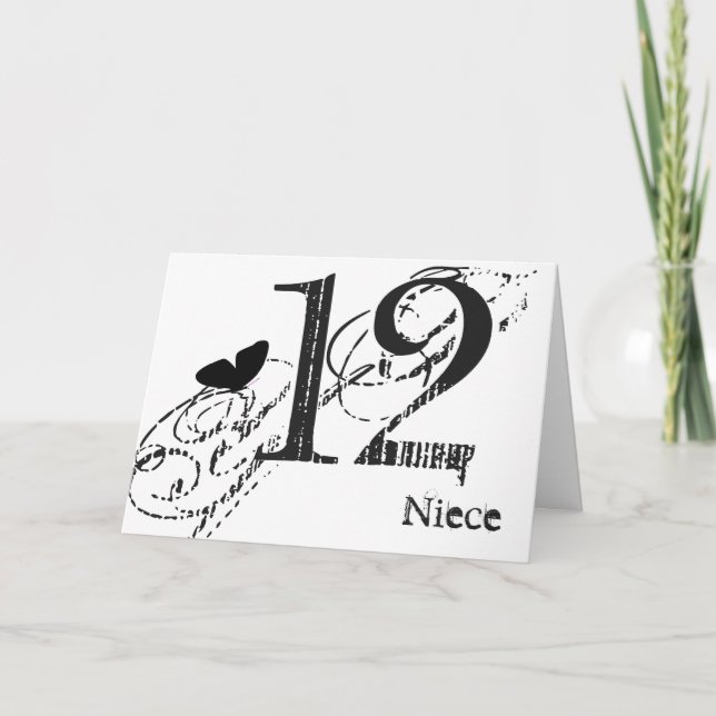 12th birthday for a niece, black butterfly, text. card (Front)