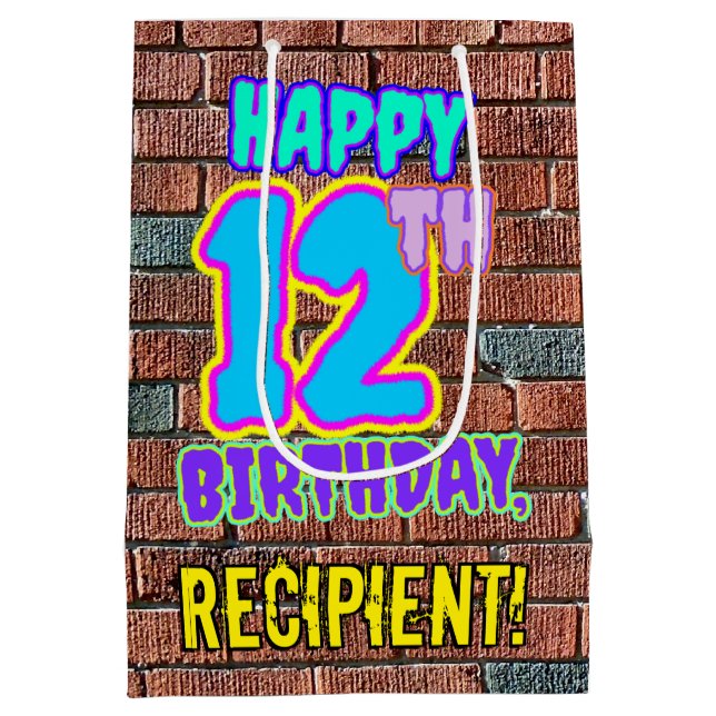 12th Birthday: Fun, Urban Graffiti Inspired Look Medium Gift Bag (Back)