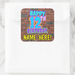 12th Birthday – Fun, Urban Graffiti Inspired Look Square Sticker