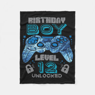 12th Birthday Gamer Level 12 Unlocked Video Gaming Fleece Blanket
