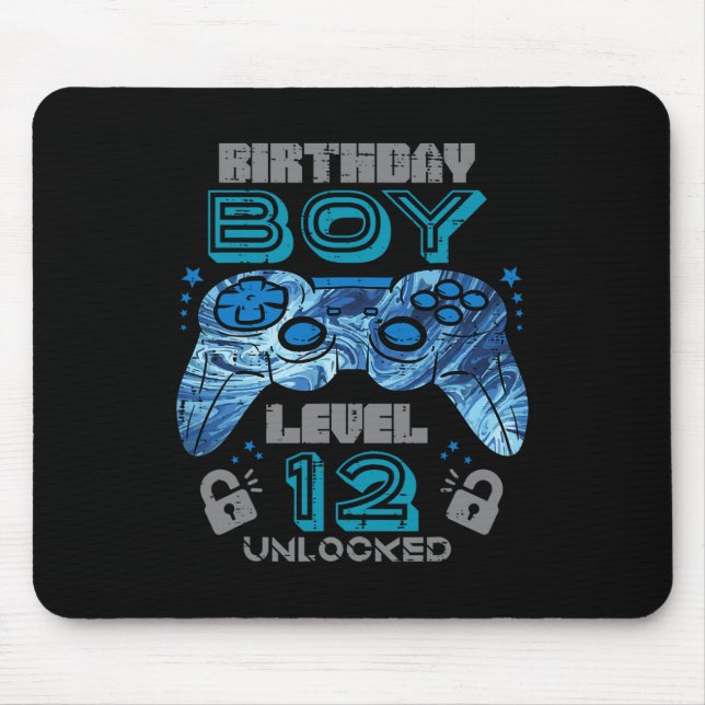 12th Birthday Gamer Level 12 Unlocked Video Gaming Mouse Mat (Front)