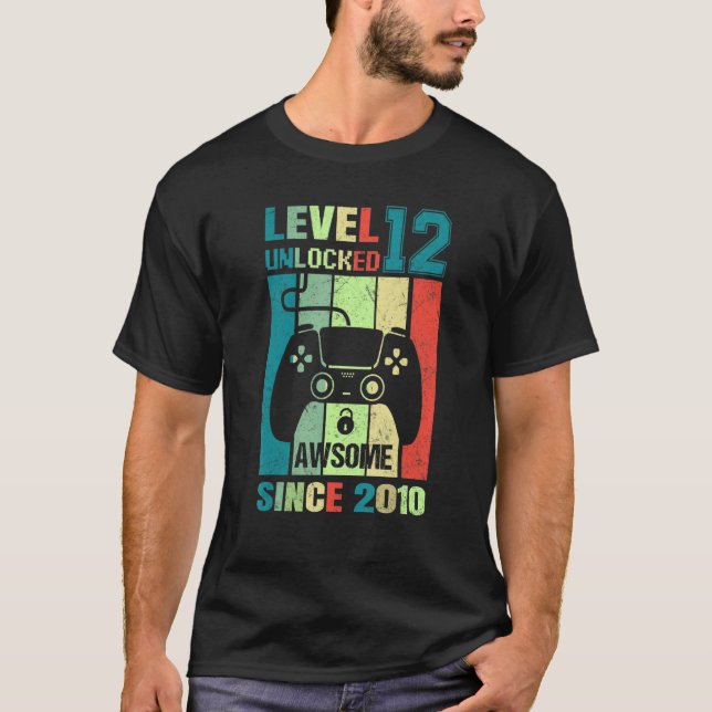 12th Birthday Gaming Level 12 Unlocked Awesome Sin T-Shirt (Front)