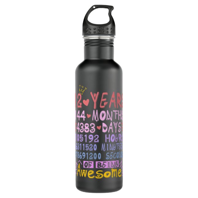 12th Birthday Gift 12 Years Old Being Awesome Boys 710 Ml Water Bottle (Front)