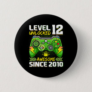 12th Birthday Gift Level 12 Unlocked Awesome 2010 6 Cm Round Badge