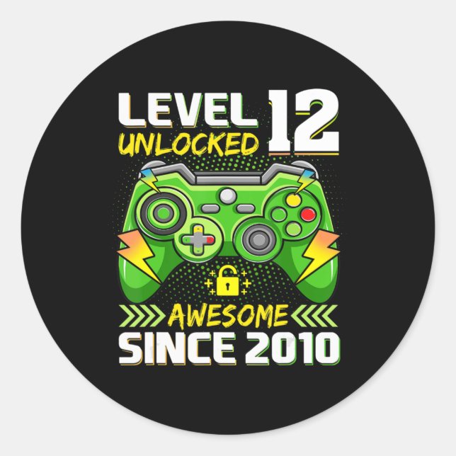 12th Birthday Gift Level 12 Unlocked Awesome 2010  Classic Round Sticker (Front)