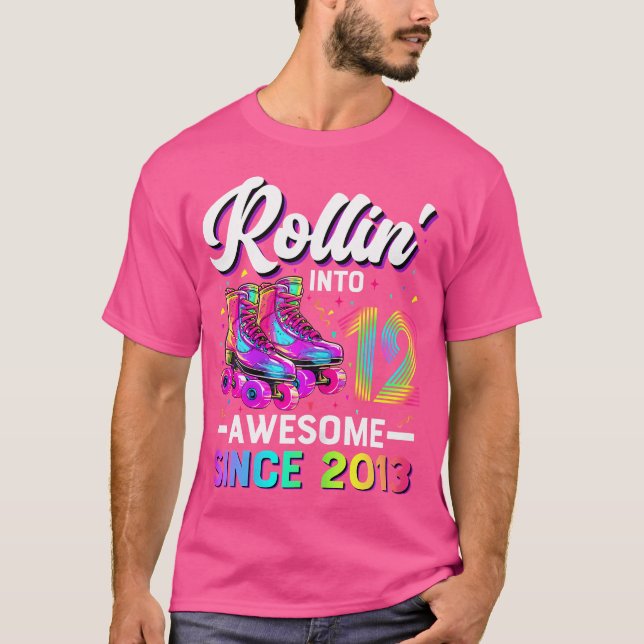 12Th Birthday Girl 12 Year Old Roller Skate Skatin T-Shirt (Front)