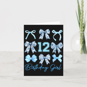 12th Birthday Girl Blue Toile Coquette Bow 12 Year Card