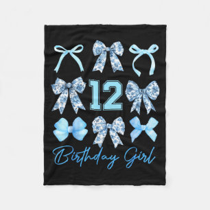 12th Birthday Girl Blue Toile Coquette Bow 12 Year Fleece Blanket
