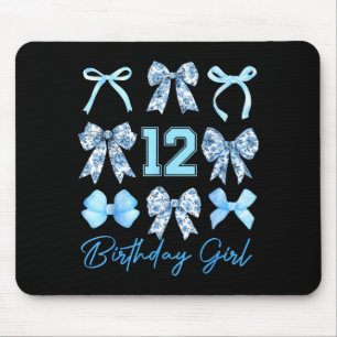 12th Birthday Girl Blue Toile Coquette Bow 12 Year Mouse Mat