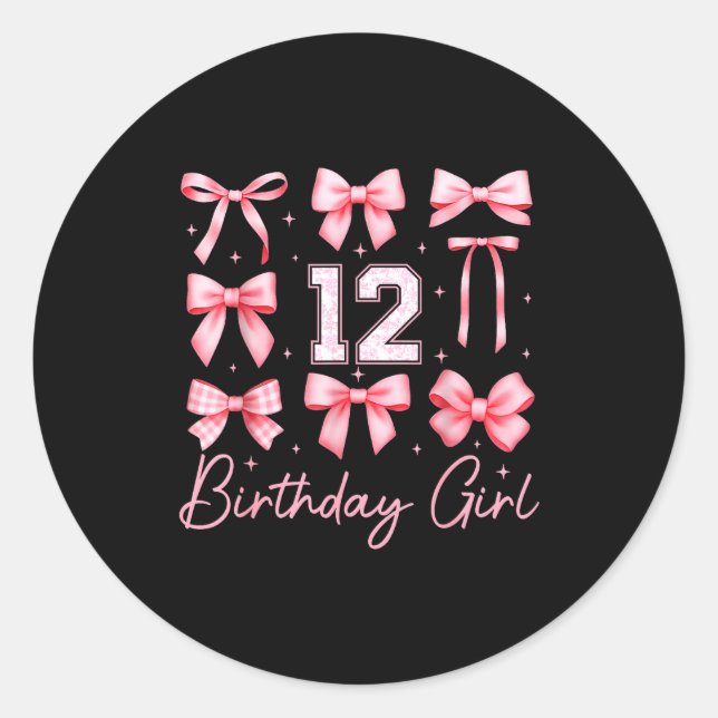 12th Birthday Girl Coquette Bow Floral Toile 12 Ye Classic Round Sticker (Front)