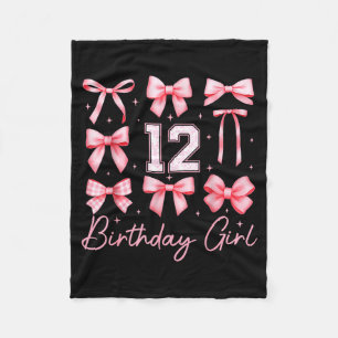 12th Birthday Girl Coquette Bow Floral Toile 12 Ye Fleece Blanket