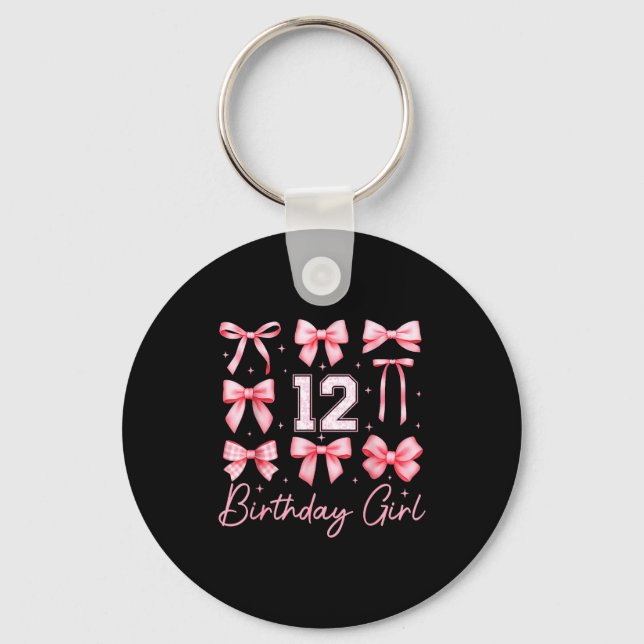 12th Birthday Girl Coquette Bow Floral Toile 12 Ye Key Ring (Front)