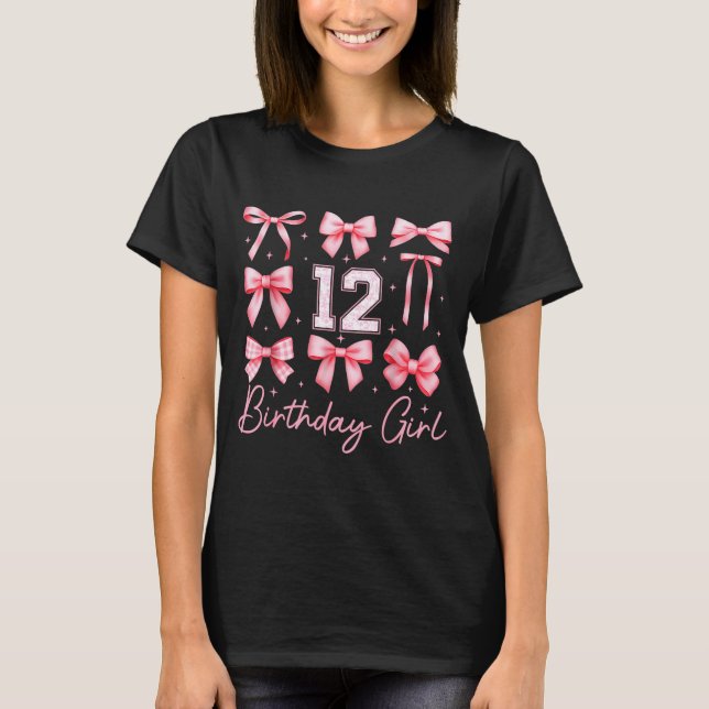 12th Birthday Girl Coquette Bow Floral Toile 12 Ye T-Shirt (Front)