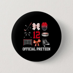 12th Birthday Girl Coquette Bow Hockey Sports 12 Y 6 Cm Round Badge