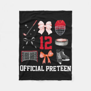 12th Birthday Girl Coquette Bow Hockey Sports 12 Y Fleece Blanket