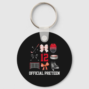12th Birthday Girl Coquette Bow Hockey Sports 12 Y Key Ring
